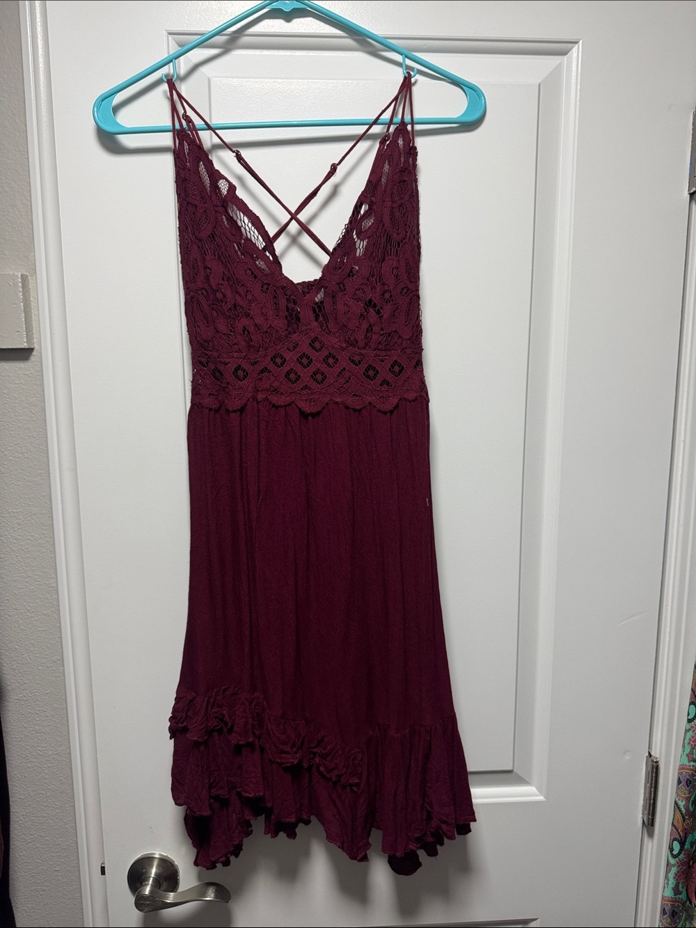 Free People Burgundy ADELLA Lace Bodice Mini Dress